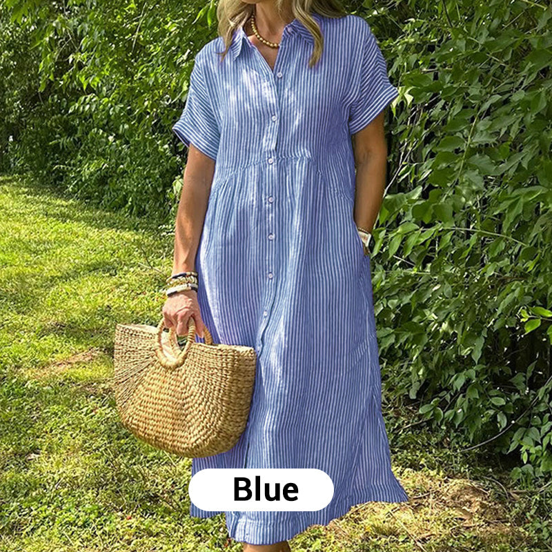 🔥LAST DAY SALE 70% OFF🔥 Striped Lapel Button Down Shirt Dress | With Functional Pockets