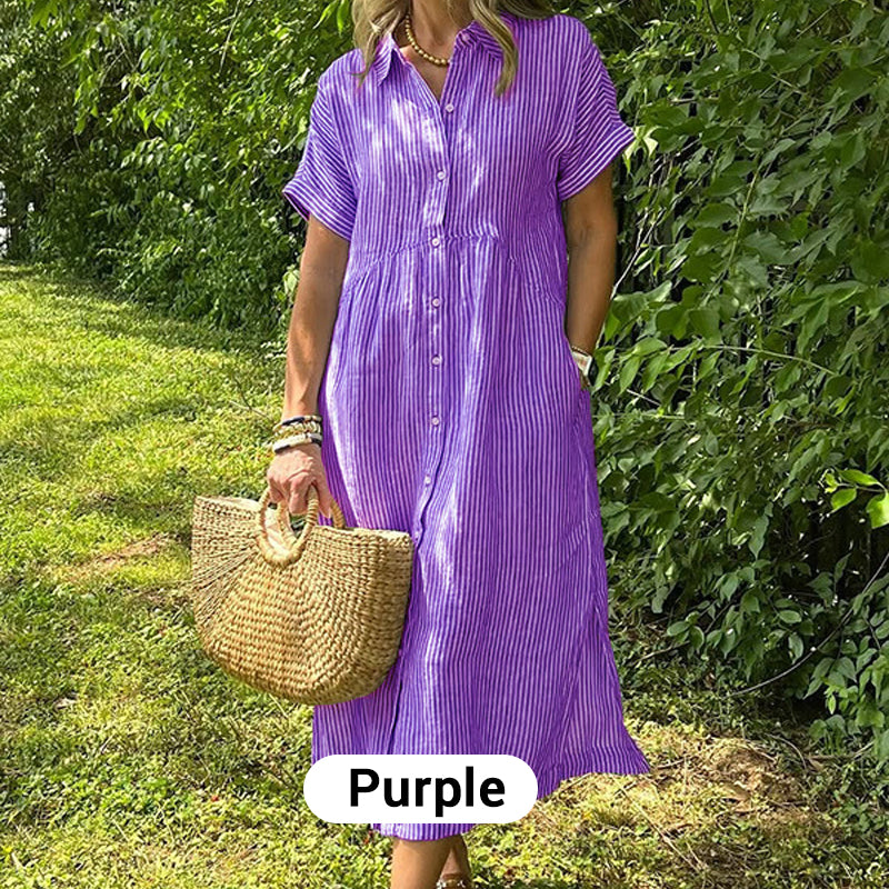 🔥LAST DAY SALE 70% OFF🔥 Striped Lapel Button Down Shirt Dress | With Functional Pockets