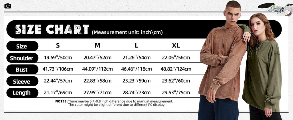 Arssm Unisex Long Sleeve T-Shirt – Vintage Acid Wash Baggy Cotton Tee for Streetwear, Casual Outfits & Layering