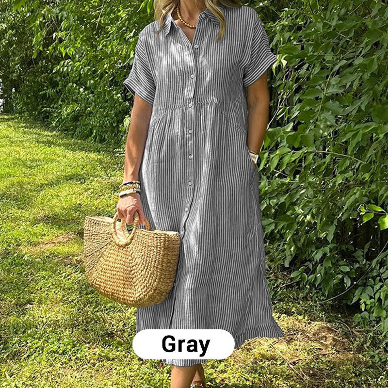 🔥LAST DAY SALE 70% OFF🔥 Striped Lapel Button Down Shirt Dress | With Functional Pockets