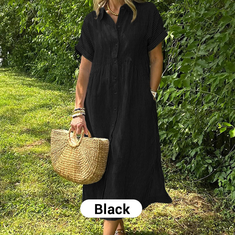 🔥LAST DAY SALE 70% OFF🔥 Striped Lapel Button Down Shirt Dress | With Functional Pockets