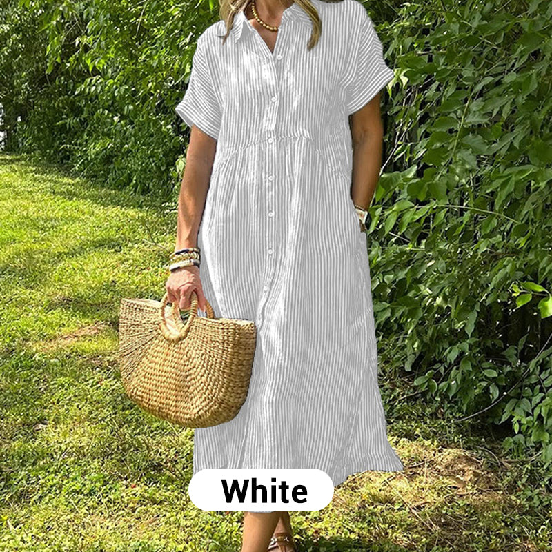 🔥LAST DAY SALE 70% OFF🔥 Striped Lapel Button Down Shirt Dress | With Functional Pockets