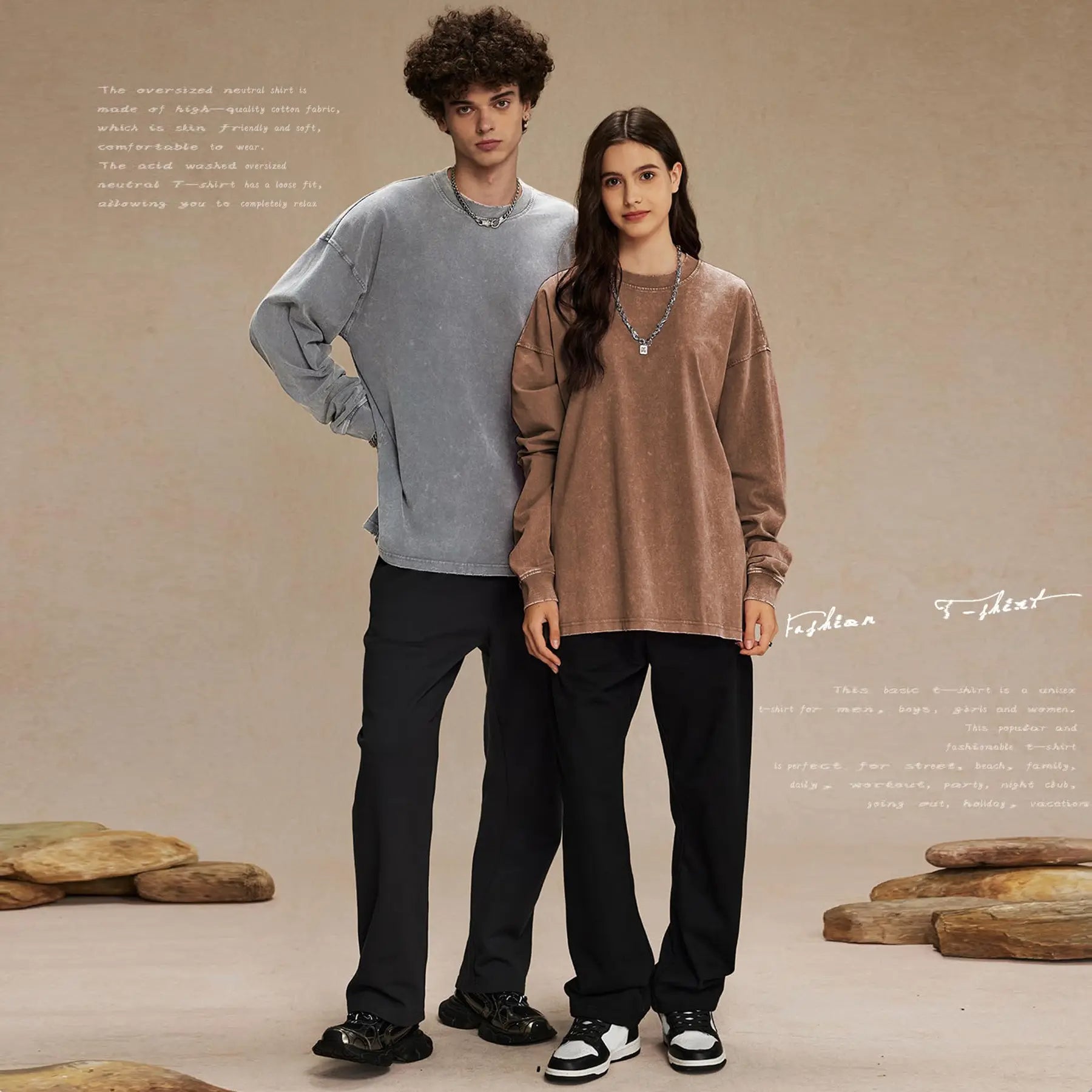 Arssm Unisex Long Sleeve T-Shirt – Vintage Acid Wash Baggy Cotton Tee for Streetwear, Casual Outfits & Layering