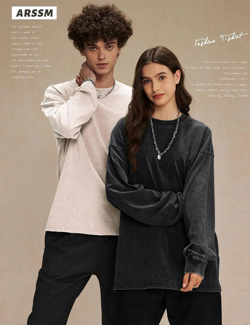Arssm Unisex Long Sleeve T-Shirt – Vintage Acid Wash Baggy Cotton Tee for Streetwear, Casual Outfits & Layering