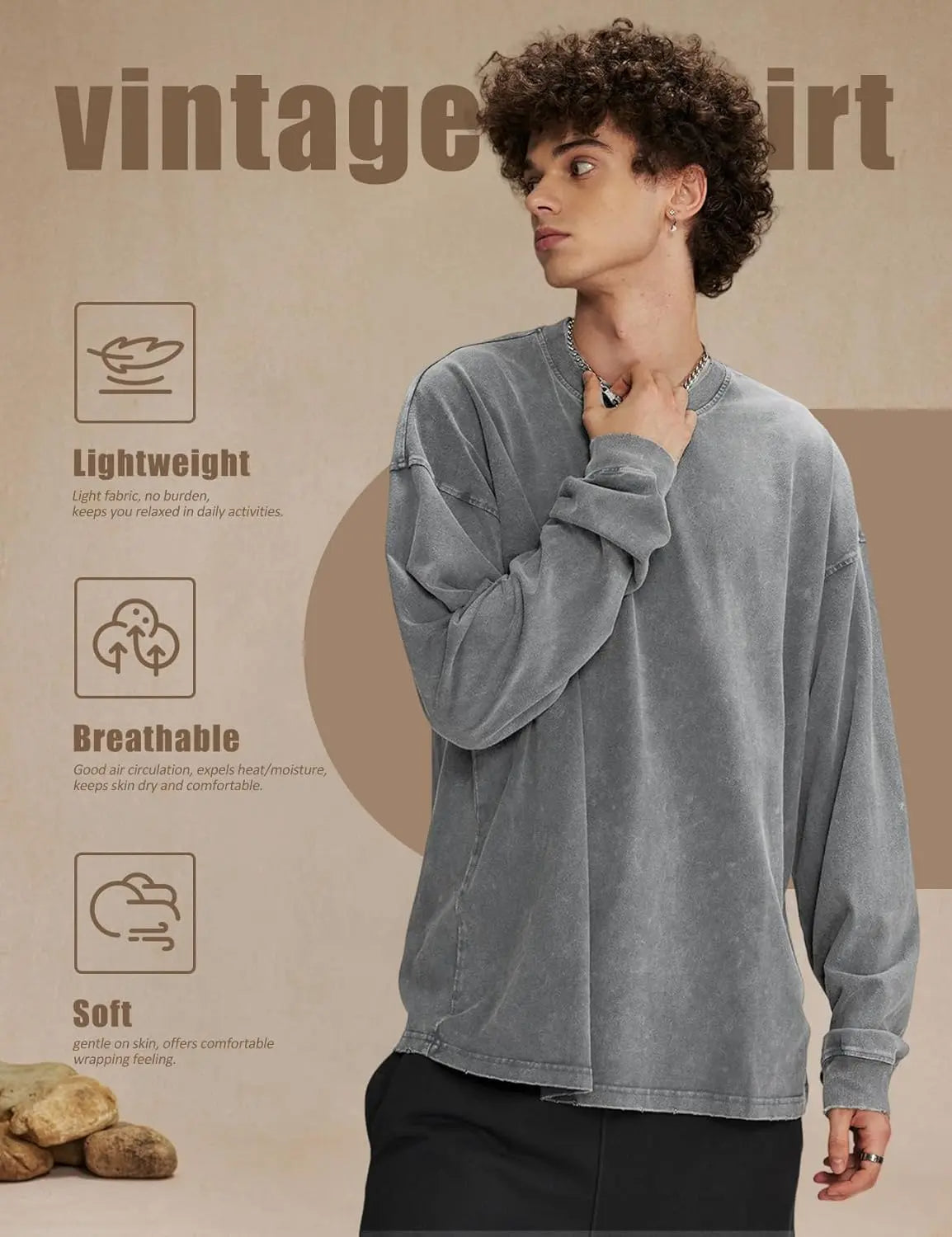 Arssm Unisex Long Sleeve T-Shirt – Vintage Acid Wash Baggy Cotton Tee for Streetwear, Casual Outfits & Layering