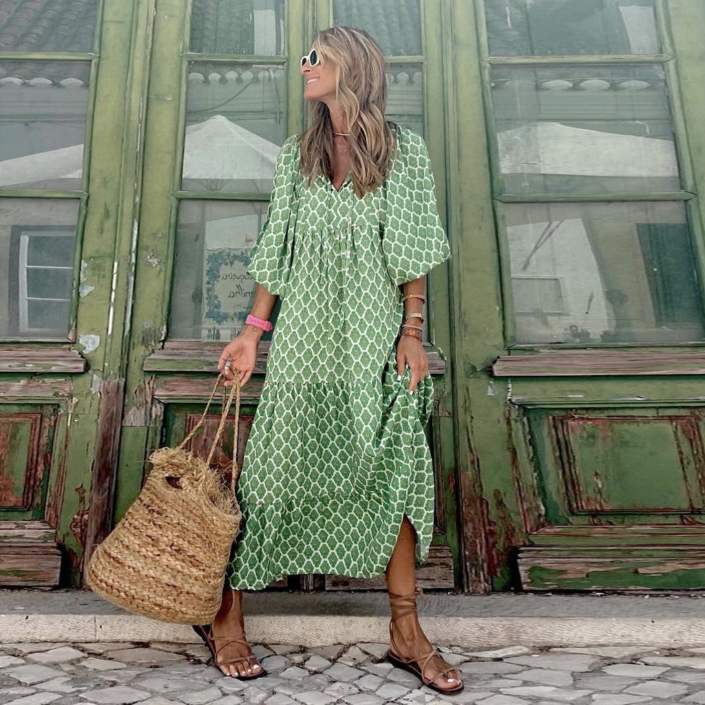 🌸Spring Specials🌸Women's Elegant Puff Sleeve Floral Boho Maxi Dress