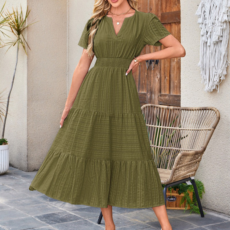 🌷Summer Sale 50% Off🌷Women's Casual Short Sleeve V Neck Maxi Dress