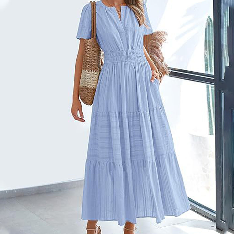 🌷Summer Sale 50% Off🌷Women's Casual Short Sleeve V Neck Maxi Dress