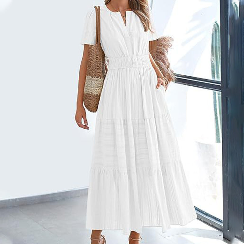 🌷Summer Sale 50% Off🌷Women's Casual Short Sleeve V Neck Maxi Dress