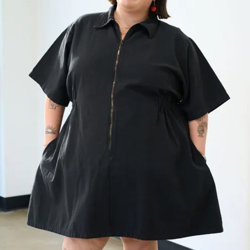 Women's Zipper Short Sleeve Dress with Pockets