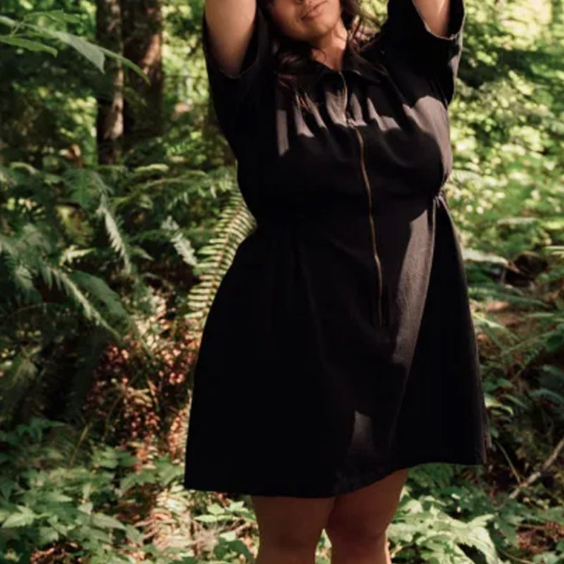 Women's Zipper Short Sleeve Dress with Pockets
