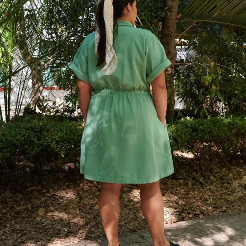 Women's Zipper Short Sleeve Dress with Pockets