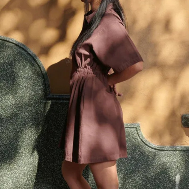 Women's Zipper Short Sleeve Dress with Pockets