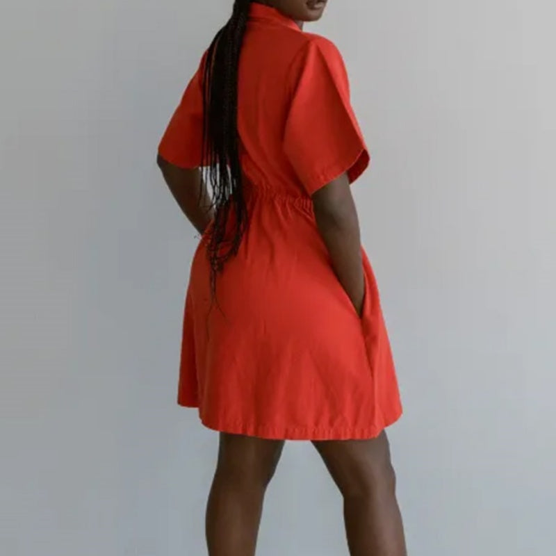 Women's Zipper Short Sleeve Dress with Pockets