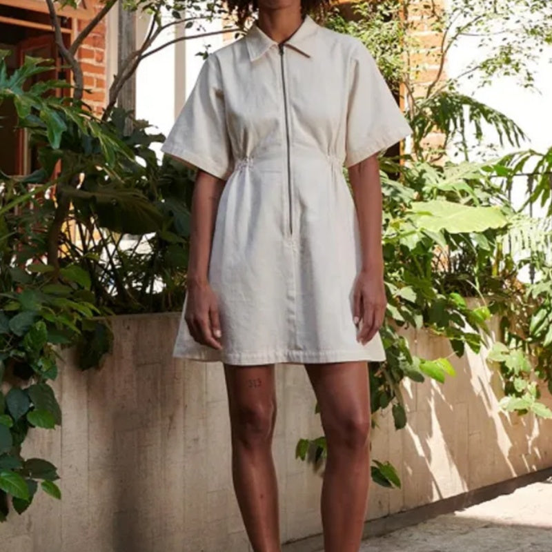 Women's Zipper Short Sleeve Dress with Pockets