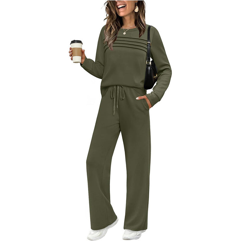 🔥HOT SALE 49% OFF✨💐Women's Crew Neck Top & Drawstring Pants Set