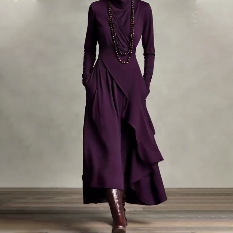 🎅🏻50% OFF🎉Women's Elegant High-Neck Asymmetrical Draped Maxi Dress