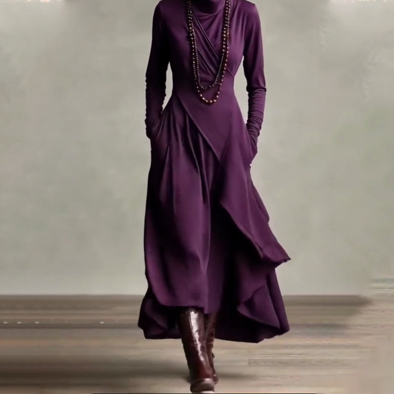 🎅🏻50% OFF🎉Women's Elegant High-Neck Asymmetrical Draped Maxi Dress
