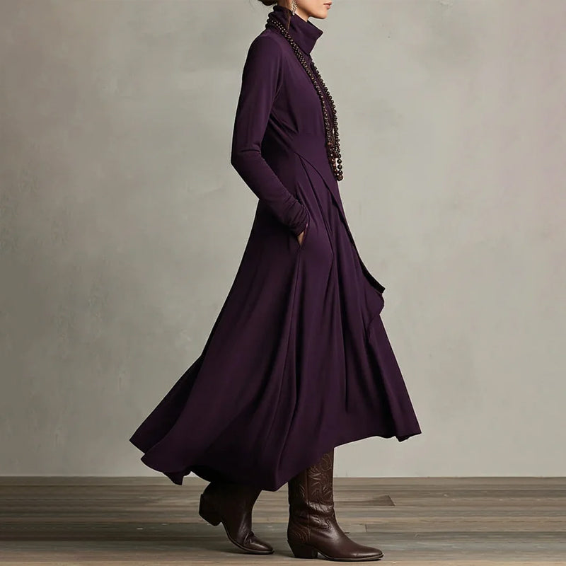 🎅🏻50% OFF🎉Women's Elegant High-Neck Asymmetrical Draped Maxi Dress