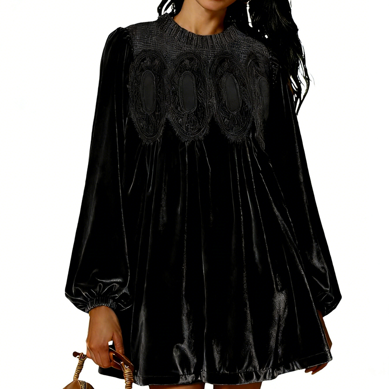 Vintage-Inspired Lace Panel Tunic Dress